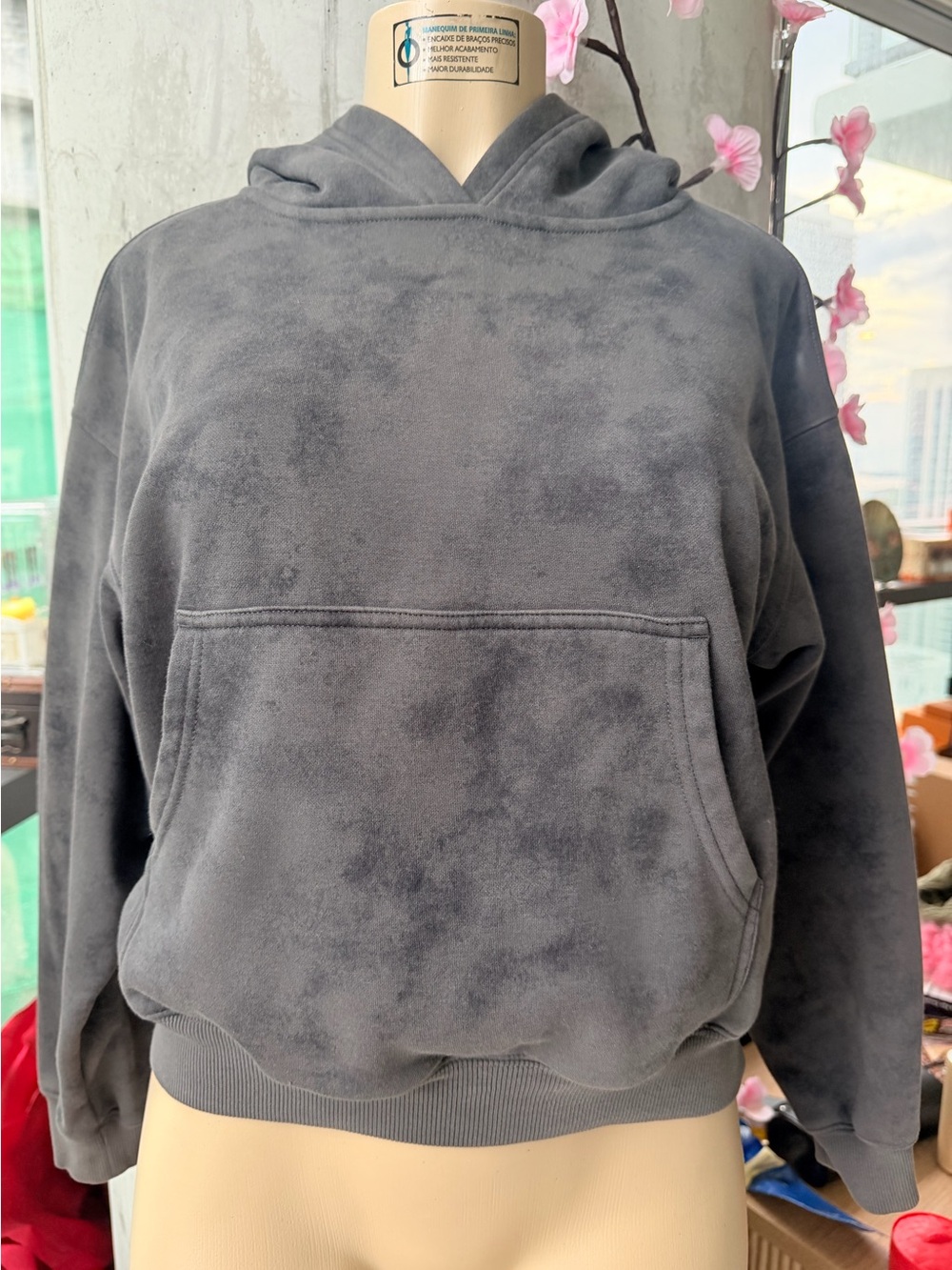 Fabletics Distressed Gray Pullover Fleece Hoodie Size XXS